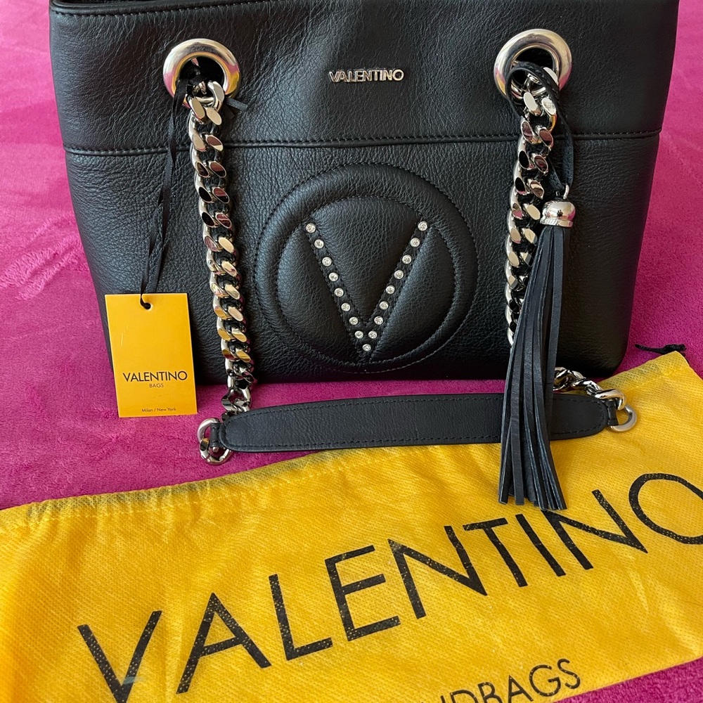 Gorgeous MARIO VALENTINO “Kali” Bag, Blck Leather Limited Edition “Rhinestone V”